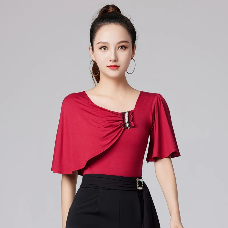 Latin Dance Top New Adult Women's Modern Dance Training Dress Fashionable Mid sleeved National Standard Dance Clothing