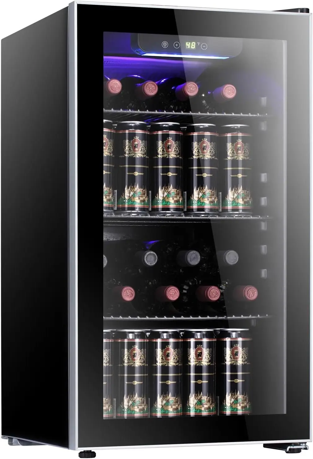 Wine Cooler/Cabinet Beverage Refrigerator Mini Wine Cellar Beer Soda Clear Glass Door Bar Fridge Quiet Compressor Adjust Temp Fr