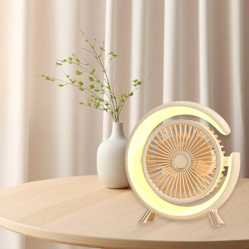 Desk Fan Table Strong Airflow & Quiet Running With Light 5 Speed Wind Rotatable Standing Fans