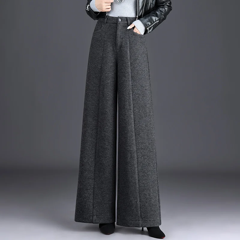 

High Waist Wide Leg Pants Women's Faion Woolen Skirt Pants Straight Cut ort Women's Autumn Winter Casual Trousers