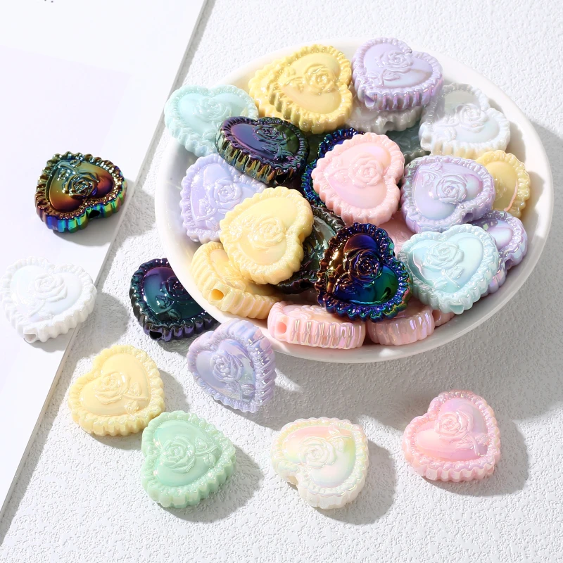 10Pcs 20x23mm Acrylic Jewelry Beads Colorful Heart Shape Loose Beads For Jewelry Making DIY Necklace Bracelet Earring Pendant