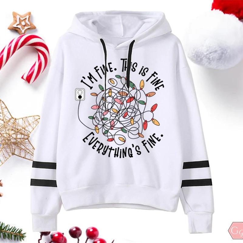 

Christmas Light I'm Fine This Is Fine Everything's Fine Print Hoodies Women Funny Personalized Sweatshirt Autumn Winter Pullover
