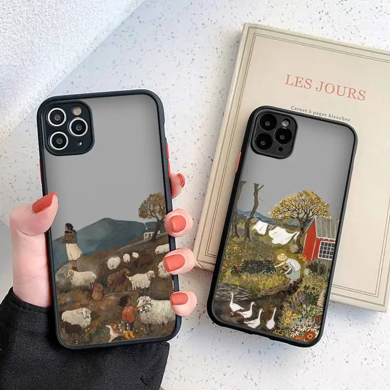 Cartoon Scenery hand painted Girl illustrations Phone Case matte transparent For iphone 14 11 12 13 plus mini x xs xr pro max