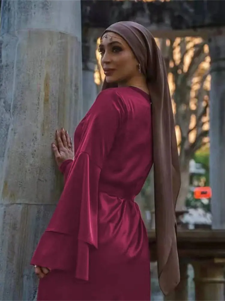 Eid Kebaya African Dresses For Women Muslim Kaftan Satin Shiny Batwing Abaya Dubai Luxury Caftan Marocain Robe Femme Musulmane