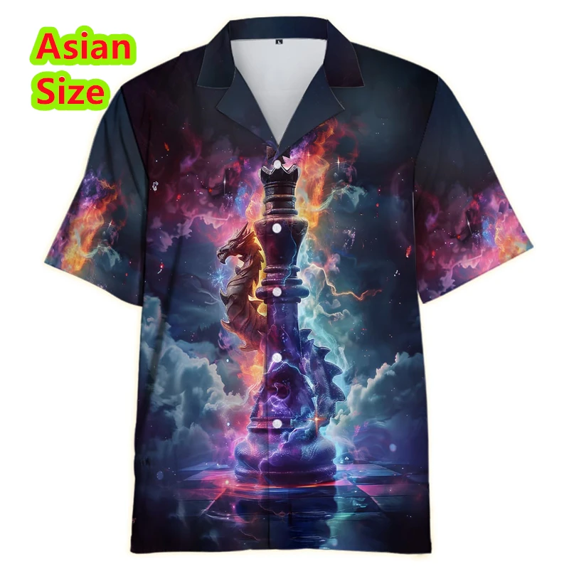 

2025 Game Chess Color 3D Print Man Shirts Women Shirts Single-Breasted Short Sleeve Hawaii Shirts Blouse Men's Lapel Blouse tops