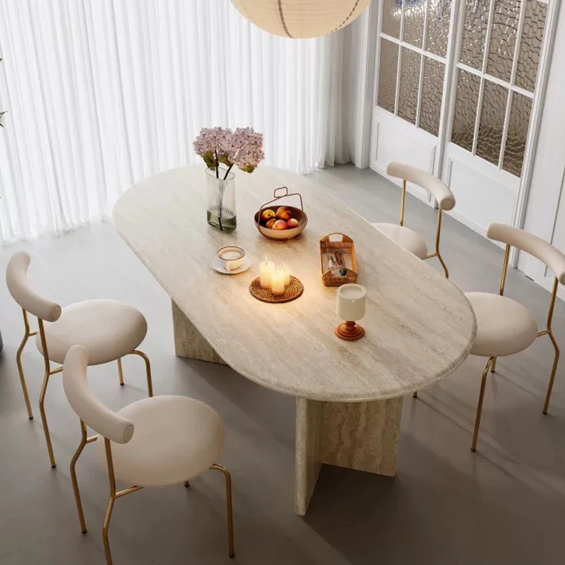 

m Натуральный пещерный камень Дополнительный настольный глазурь Стиль Современный минималистичный обеденный стол Бытовая мебель Овальный длинный стол m