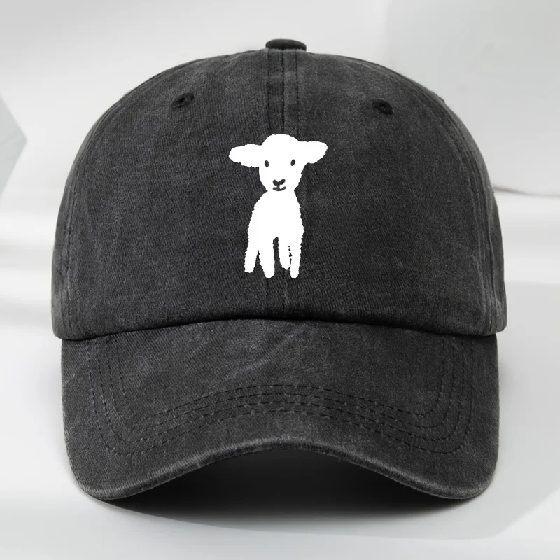 Cartoon goat print outdoor men's washed baseball cap, used duckbill cap, sports and leisure sun hat