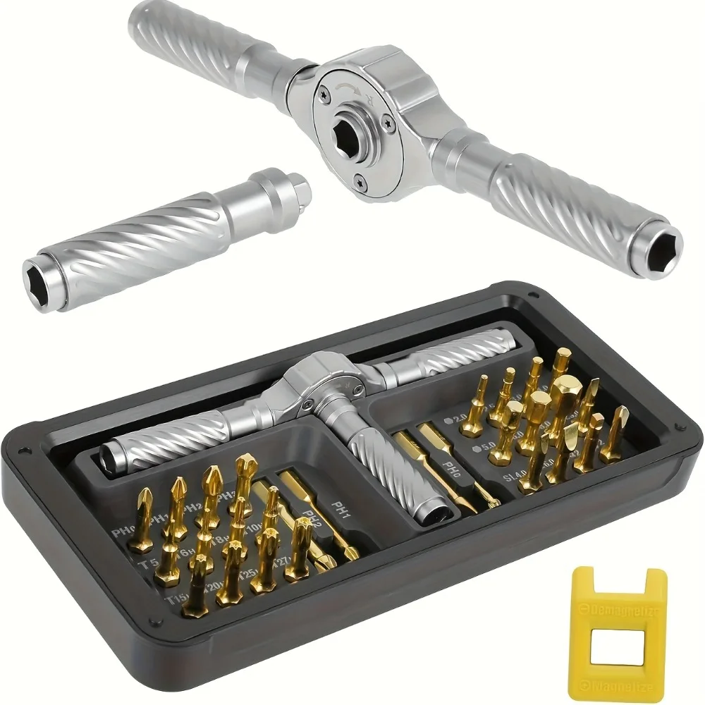

Multipurpose 30-in-1 Ratchet Screwdriver Bits Tool Kit Compact Magnetic Anti-Loss Case Phone Computer Maintenance Essentials