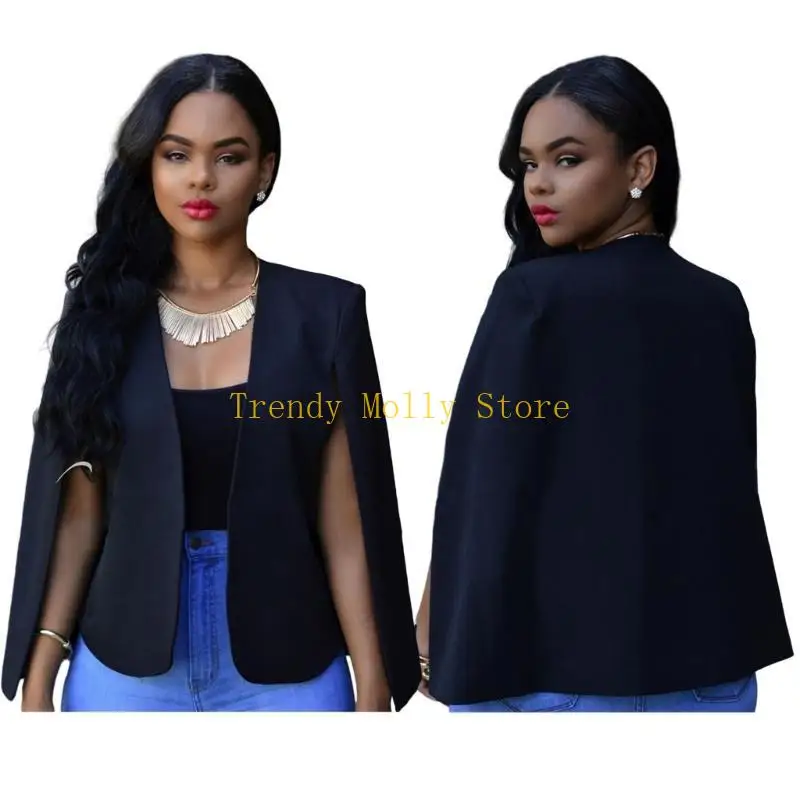 

N5KB Fashion Cape Coat Split Sleeve Open Front Casual Blazered Jackets Women