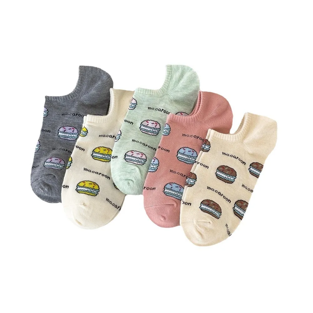 

5Pairs Soft Heart Flower Boat Ankle Socks Cotton Female Hosiery Love Short Socks Anti-slip Hamburger Women's Socks Girl