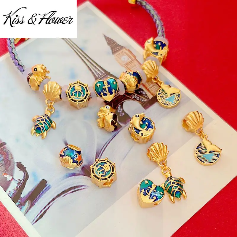 

KISS&FLOWER AC05 Wholesale Fashion Girl Friend Party Birthday Wedding Gift Dolphin Turtle DIY Enamel Bead Charm ForBracelet 1PC