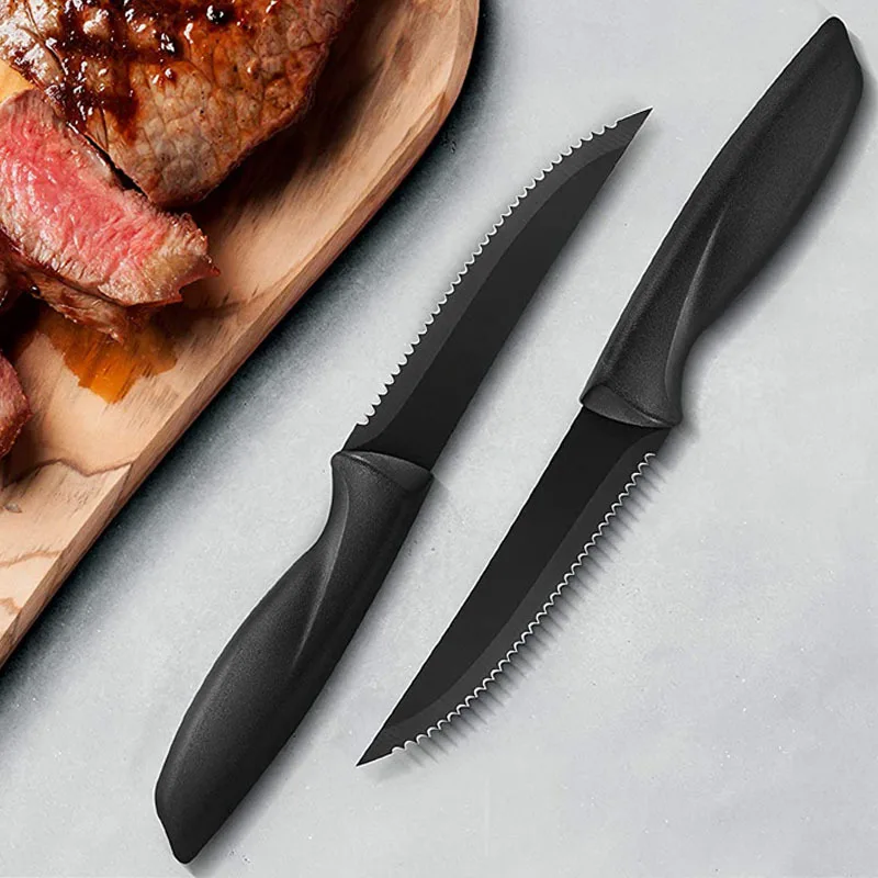 4/6/8Pcs High Quality Steak Knife Set Stainless Steel Serrated Dinnerware Ergonomic Handle Kitchen Tableware Black Steak Knives