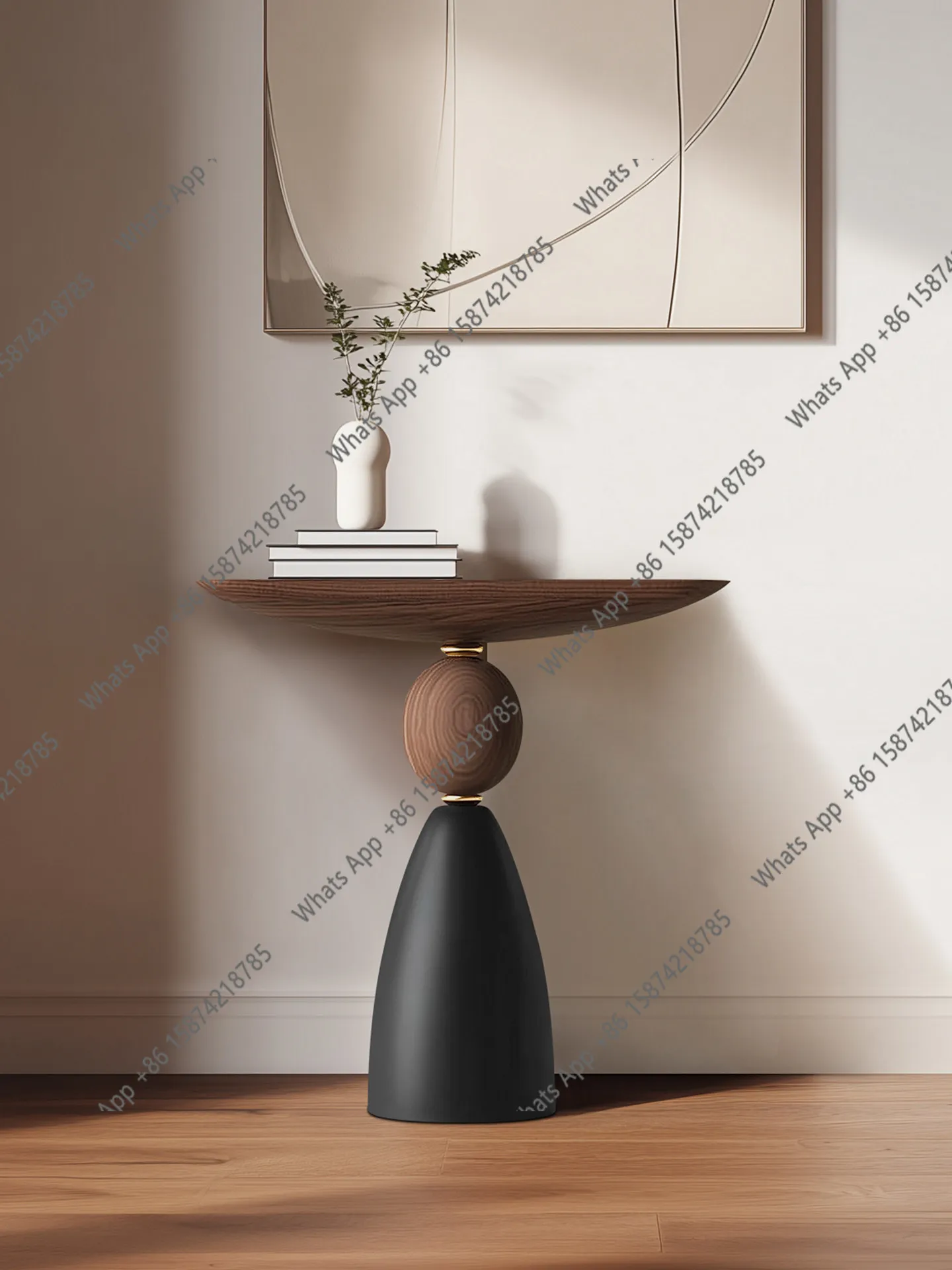 Italian minimalist semi-round desktop solid wood entrance table, high-end entrance entrance table
