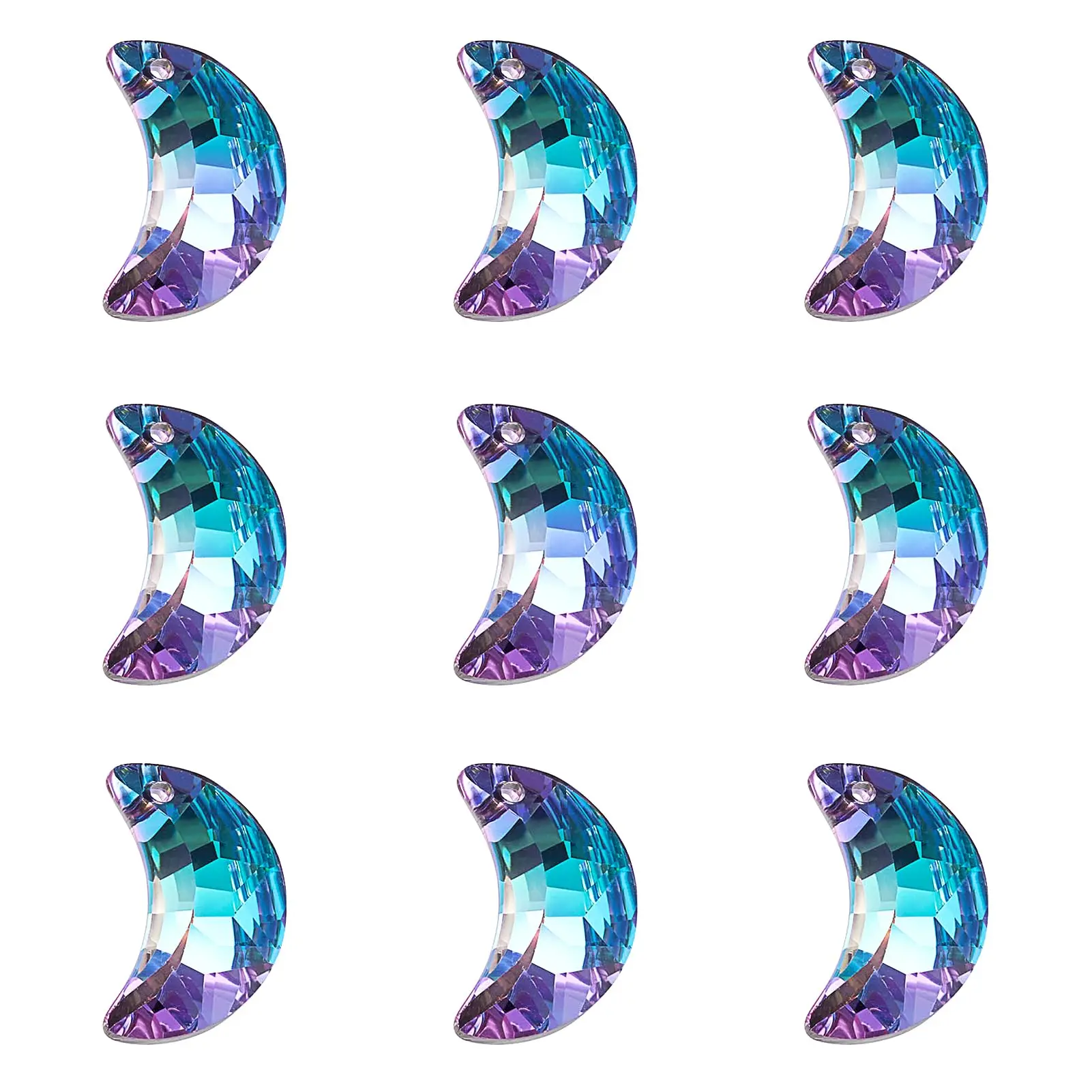 10 Stück 20 mm bunte Kristallglas-Halbmond-Anhängerperlen für Schmuck, DIY-Herstellung, Charms, Ohrringe, Halsketten, Bastelzubehör