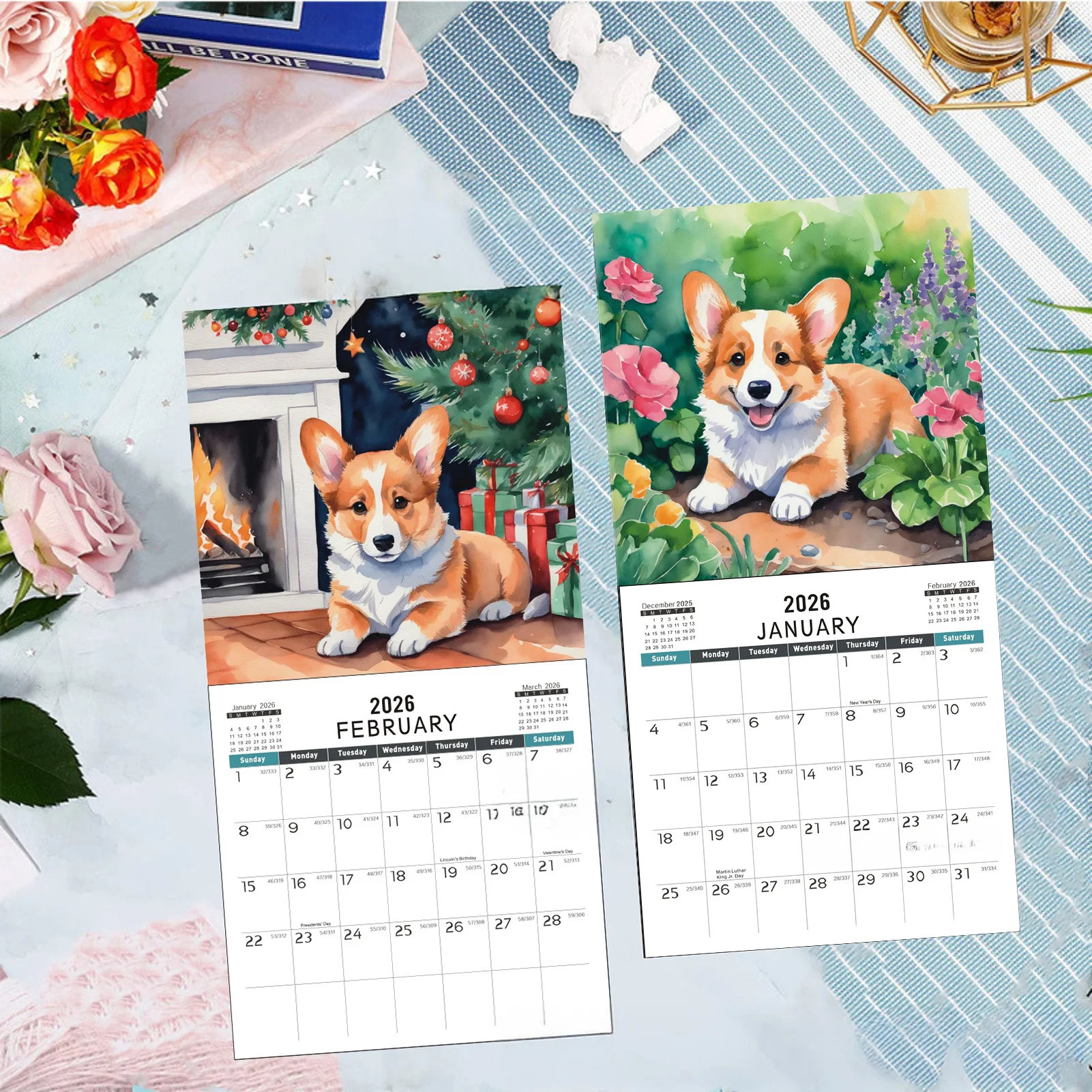 Home Office Holidays 2026 - 2026 Corgi Snow Day Calendar Home