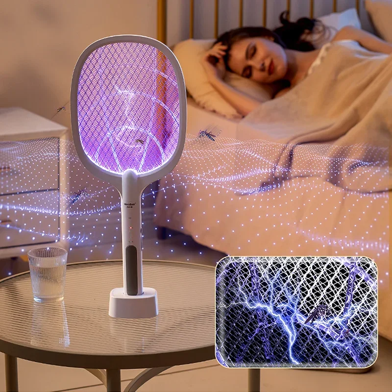 Mosquito Killer Lamp USB Rechargeable Electric Mosquito Net Fly Swatter with UV Light Base Charge Protect Baby in Summer