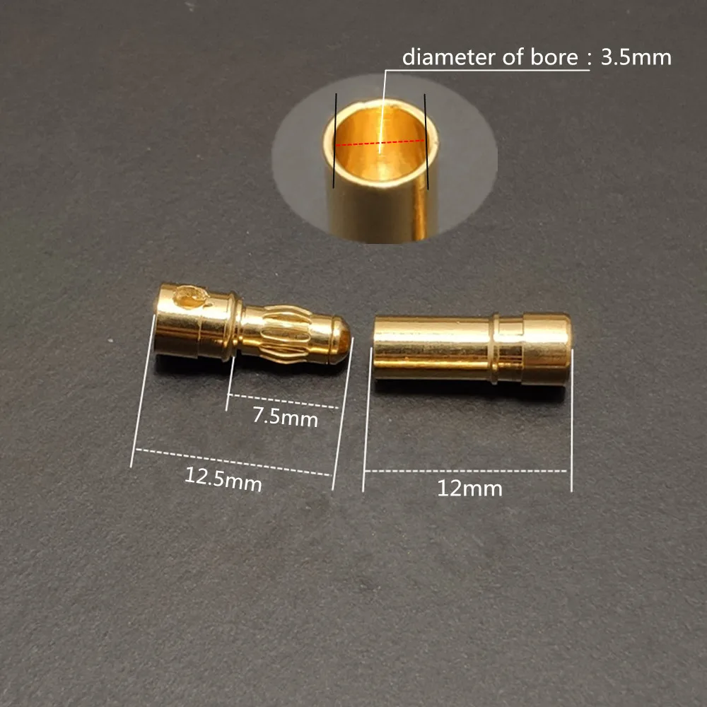 100 Stück 2/3,5/4 mm vergoldete Bananen-Rundstecker, männlich-weiblicher Stecker mit schwarzem Schrumpfschlauch für RC-Batterie, ESC-Motorteil – Detail 4