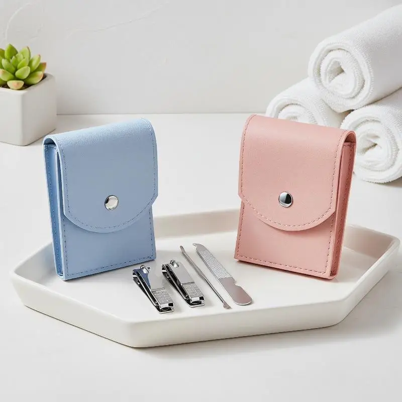 4 Piece Nail Clipper Set With Sharp Durable Blades And Portable PU Leather Case For Travel Home Daily Grooming