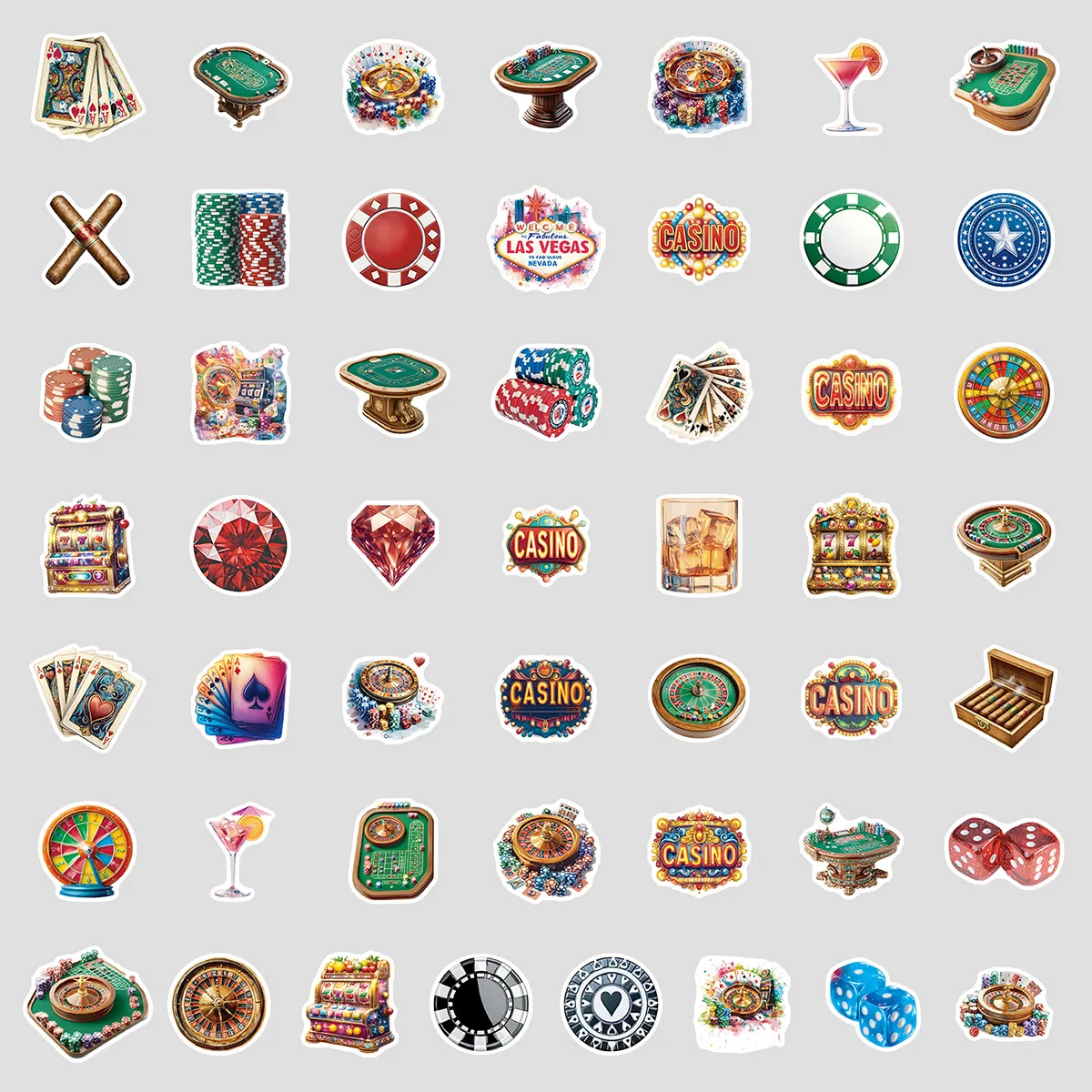 10/50PCS Autocollants Graffiti Thème Casino, Motifs Dessins Animés Exquis et Colorés, pour Loisirs Créatifs, Scrapbooking, Sac de Voyage, Décorations Esthétiques