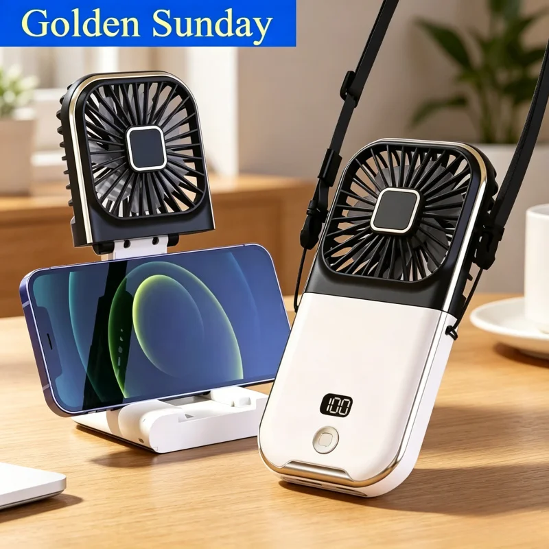 3000mAh Foldable Halterneck Fan Adjustable Speeds USB Rechargeable Portable Outdoor Handheld Cooling Fan