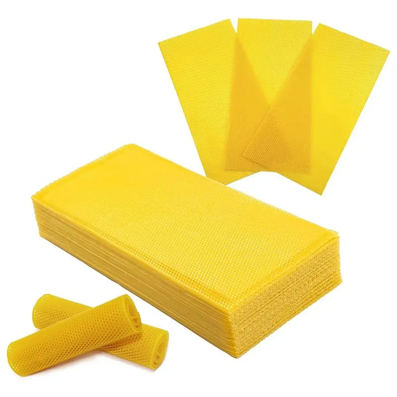 

AF89-30Pcs Beeswax Sheets For Beekeeping, Yellow Waxed Coated Foundation Sheets, Natural Honeycomb Wax For Candle Making DIY
