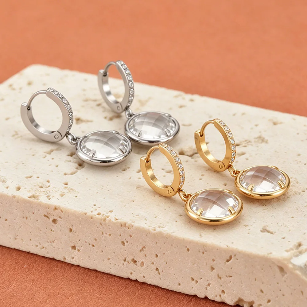 JeeMango Hochwertige runde Ohrringe aus tschechischem Glas aus Edelstahl für Damen, vergoldet, exquisiter Hochzeitsschmuck E26109 – Detail 8