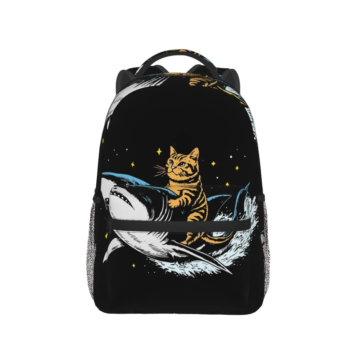 

A Cat Riding A Shark On The Sea Backpack Hot Sale Daypack Large Capacity Kids BookBag School Bag Shoulder Bags for Men Women