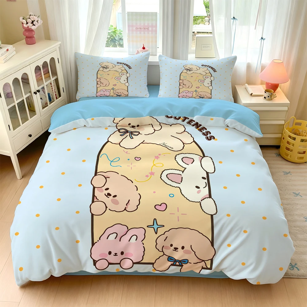 3/4Pc Digital Print Ultra-Soft Home Bedding Set Four-Piece Combo Set Cartoon Cute Rabbit Animal Pattern Comfortable Breathable Bedding Set Home Bedding Single Duvet Cover Three-Piece Set Dormitory Bedding Four Seasons Use Duvet Cover+Pillowcase+Bed Sheet Does Not Include Pillow Core or Quilt Core