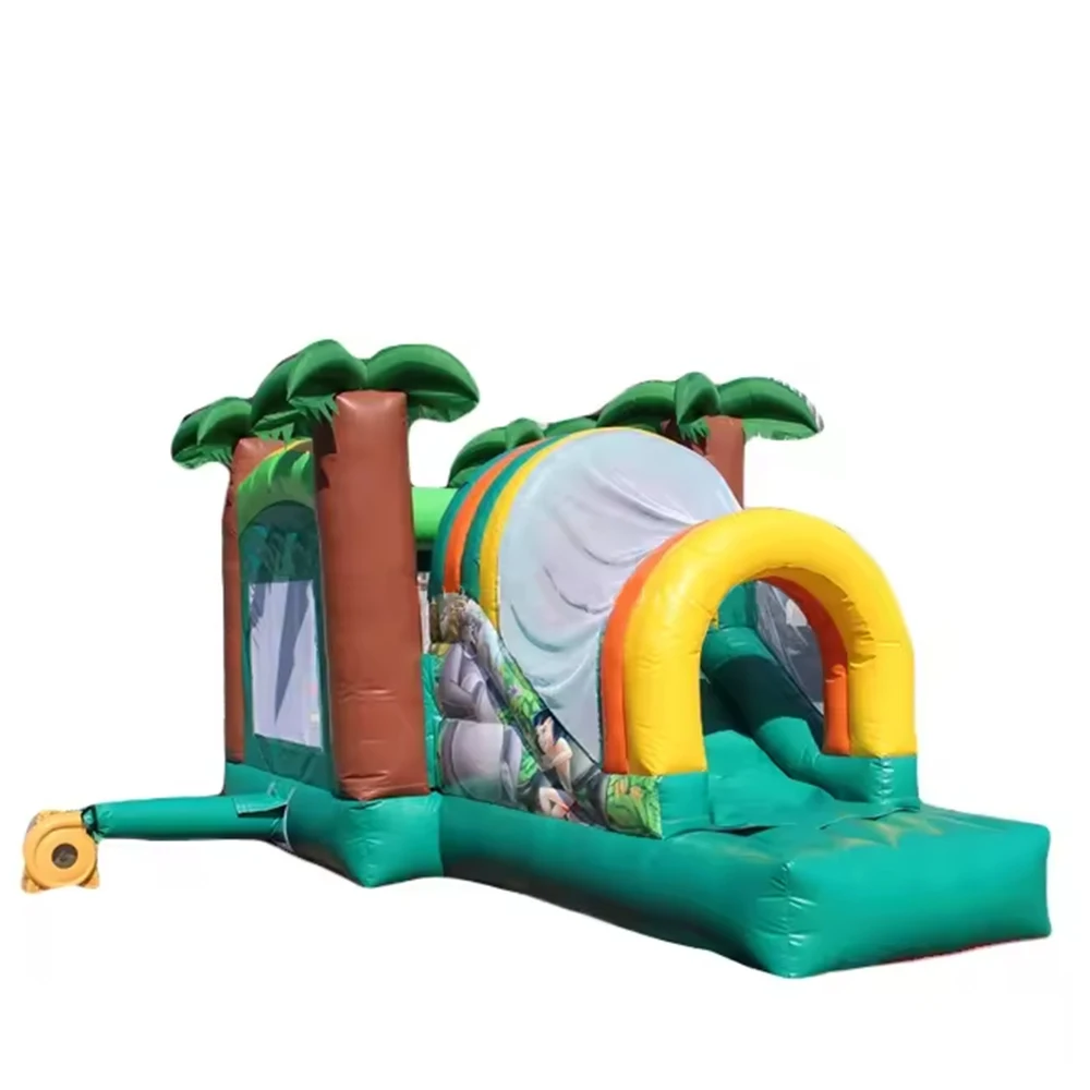 5X3M Large Commerical  Jungle Inflatable Tropical Bouncy Castle Jumping Bounce  House With Slide & Air Blower  for Kids Party