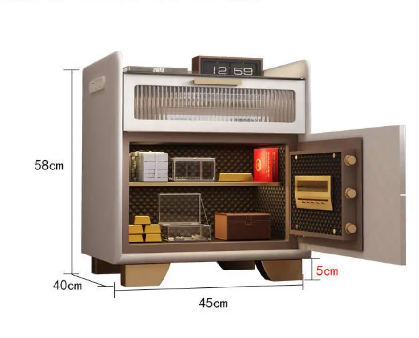 Moderner, leichter Nachttisch aus Holz mit Felsplatte, kabelloses Laden, intelligentes Design für Zuhause, Hotel, Schule, Schlafzimmermöbel