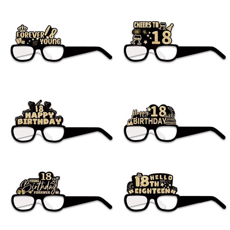 18th 30th 40th 50th Birthday Party Paper Glasses Black Gold Happy Birthday Party Decoration 18 30 40 50 60 70 Year Photo Prop