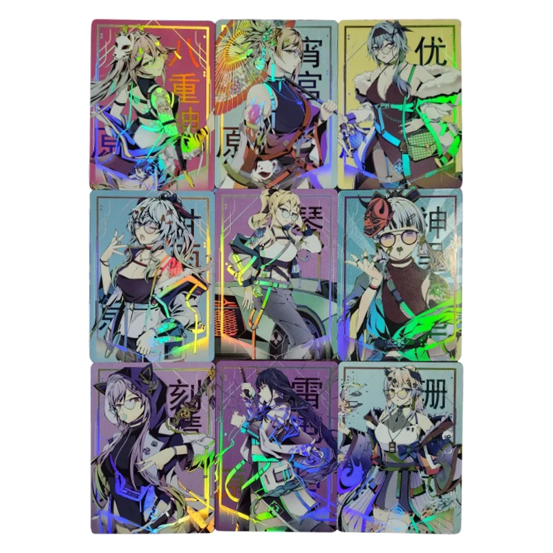 

9Pcs/set Genshin Girls Flash Card Beelzebul Yae Miko Keqing Yoimiya Classic Game Anime Collection Cards Diy Gift Toys