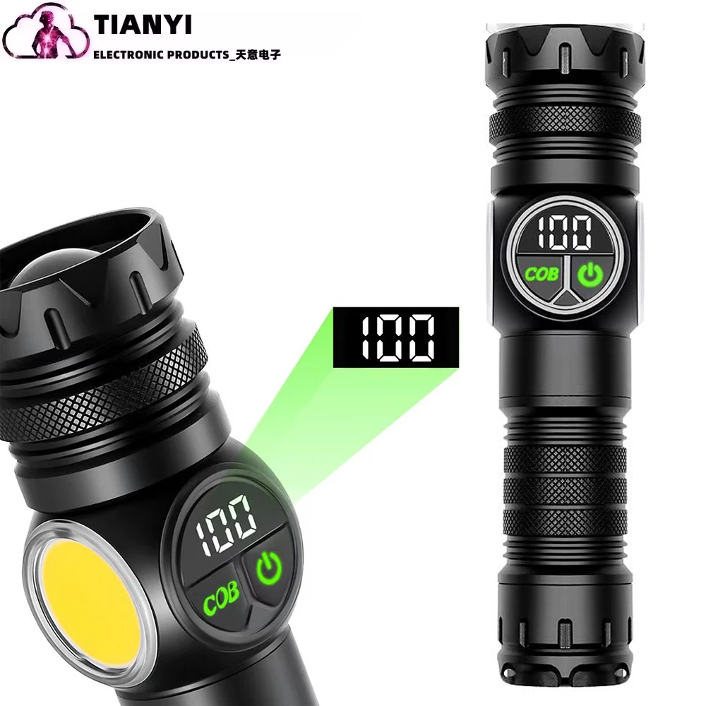 Long range zoom COB+ white laser flashlight LED outdoor camping lighting Aluminum alloy flashlight USB charging