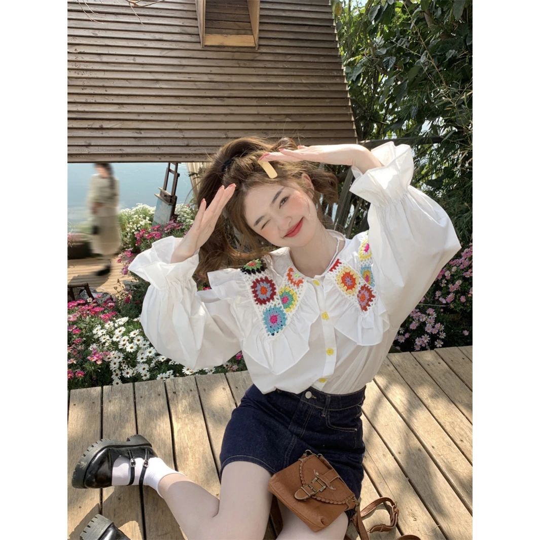 

Vanwenwen летний солнечный ветер тканый цветок кукольный воротник длинный све свободный женский irt корейский Sle дышащий удобный повседневный...