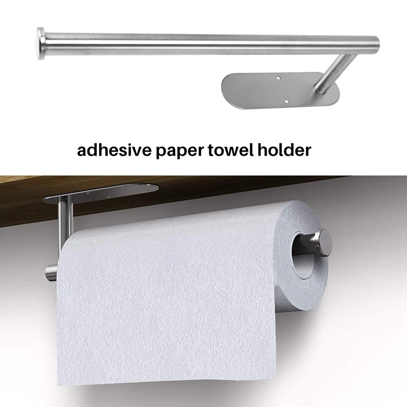 A26F-Paper Towel Holder- Self Adhesive Or Drilling Under Cabinet Sticky Paper Towel Holder Wall Mount For Kitchen Bathroom