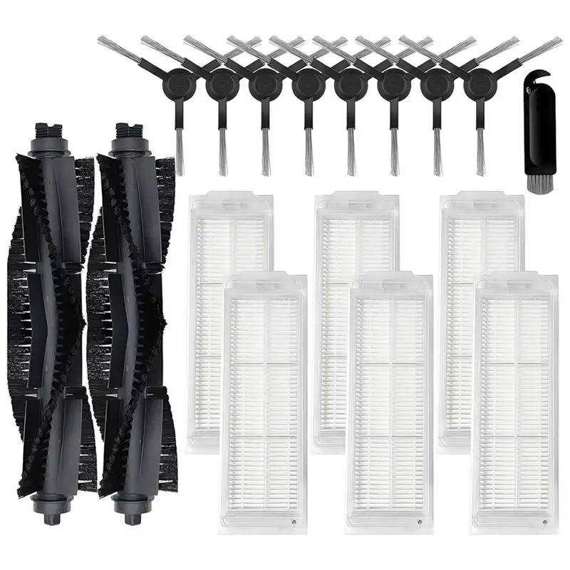 

Запасные части и аксессуары для робота-пылесоса WYZE WVCR200S: основная и боковые щетки, HEPA-фильтр.