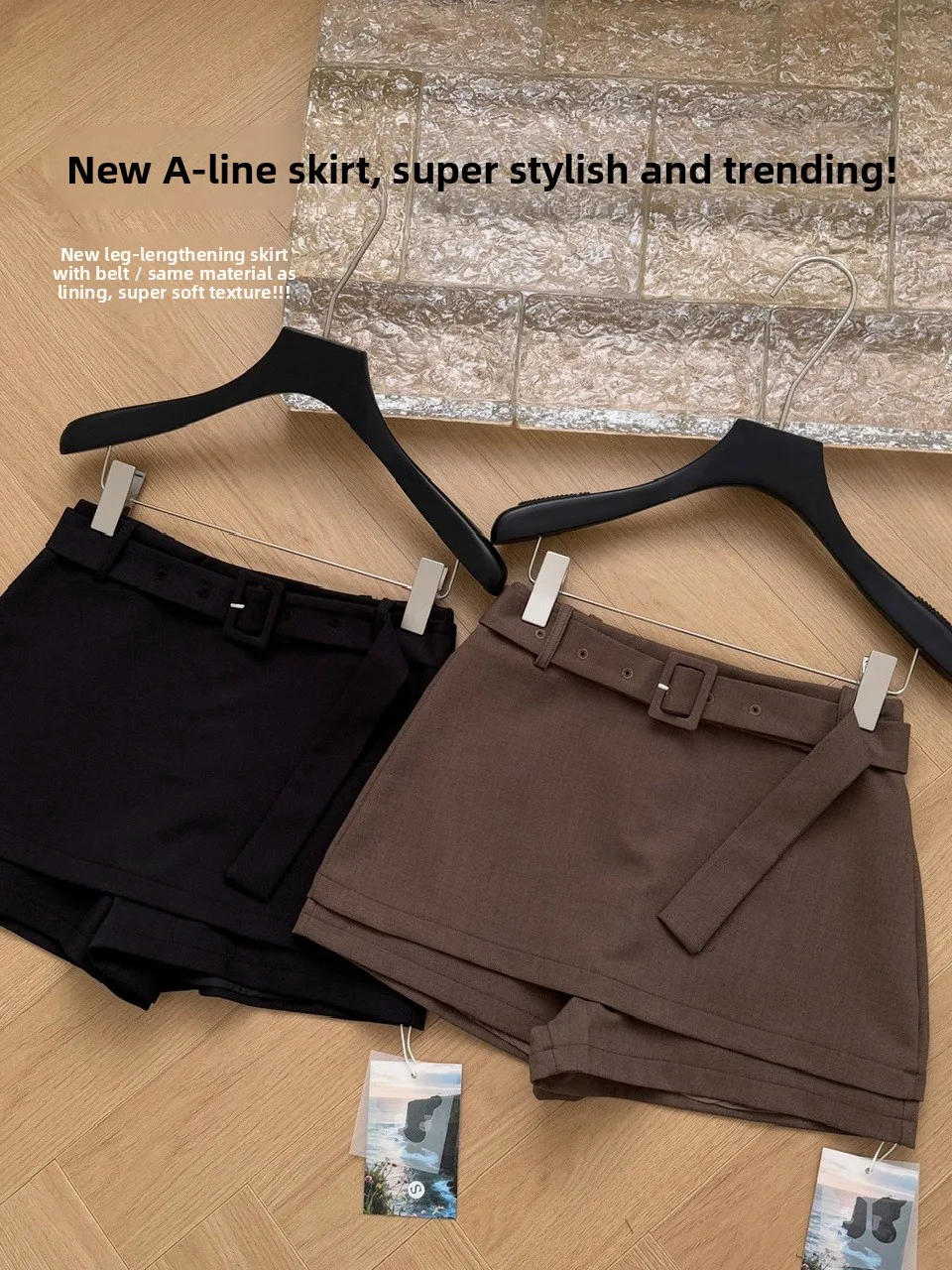 Sexy f Skirt Suit with Belt High Waist Anti-Light Design Women's Faionable New Chinese Sle Wide Waisand Skirt
