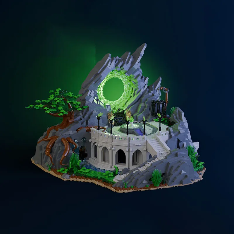 Nieuwe MOC Bouwstenen Filmscène Middeleeuws Kasteel Architectuur Model Donkere Deur Modulair Kinderspeelgoed Cadeau DIY Montageset