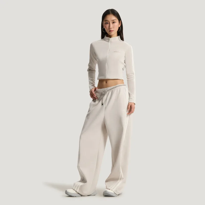 

Adidas KX8913 Womens Loose Knit Track Pants Cream Drawstring Mesh Panel Casual Joggers