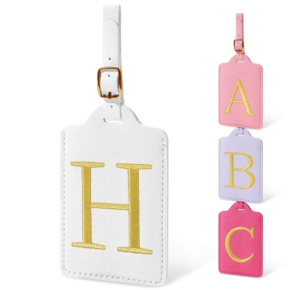 

Персонализированные бирки для багажа с инициалами, милые бирки для чемоданов из искусственной кожи с вышитыми буквами, идентификаторы для чемоданов