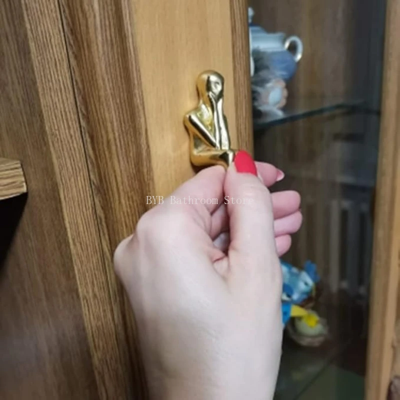 

Brass Handle Nordic Modern Simple Wardrobe Door Cabinet Drawer Luxury Humanoid Copper Cabinet Creative Long Handle Drawer Knobs