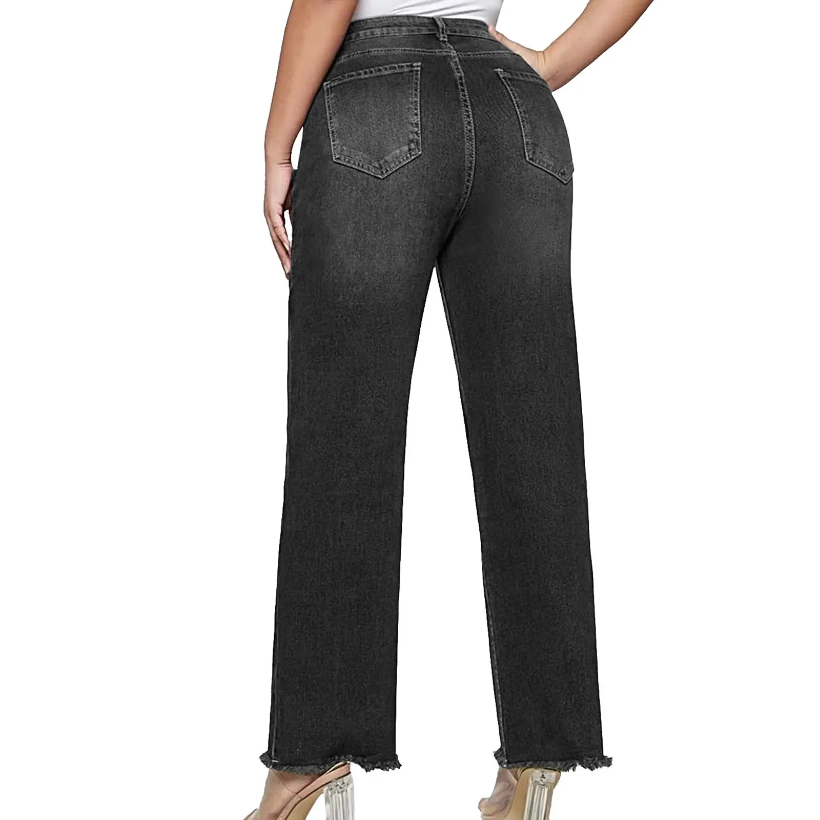 Denim wijde pijpen broek dames jeans hoge taille gewassen vintage noodlijdende zakken streetwear 2025, rechte enkellange broek