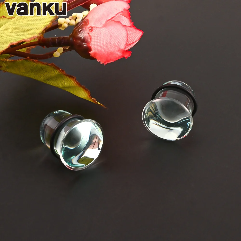 Vanku 10pc Natural Glass Ear Plug Piercing Flesh Ear Stretcher Plugs and Tunnels Single Flare Ear Expander Piercing Body Jewelry