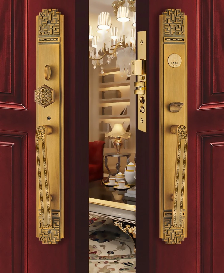New Chinese brass villa big door lock, solid wood double door big handle folio door lock