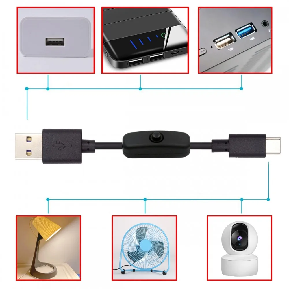 Кабель MDR 5V 3A Type-C USB 2,0 для кабеля Type-A с кнопкой включения/выключения питания