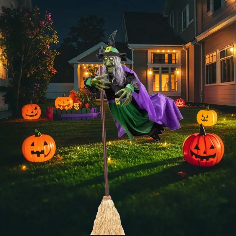 

6 FT Scary Witch Halloween Decorations Halloween Props with Scary Sounds and Lights, Flying Witch Outdoor for Garden Yard Lawn