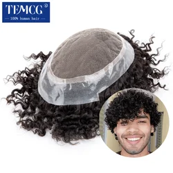 Australia Curly Hair Male Hair Prosthesis French Lace With Pu Base Men Wig Natural Human Hair Exhuast System Unit Wigs For Men