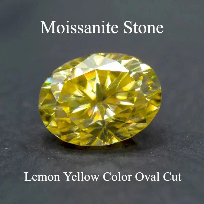 

Moissanite Stone Lemon Yellow Color Oval Cut Synthetic Lab Grow Gemstone Passed Diamond Tester Comes With GRA Certificate