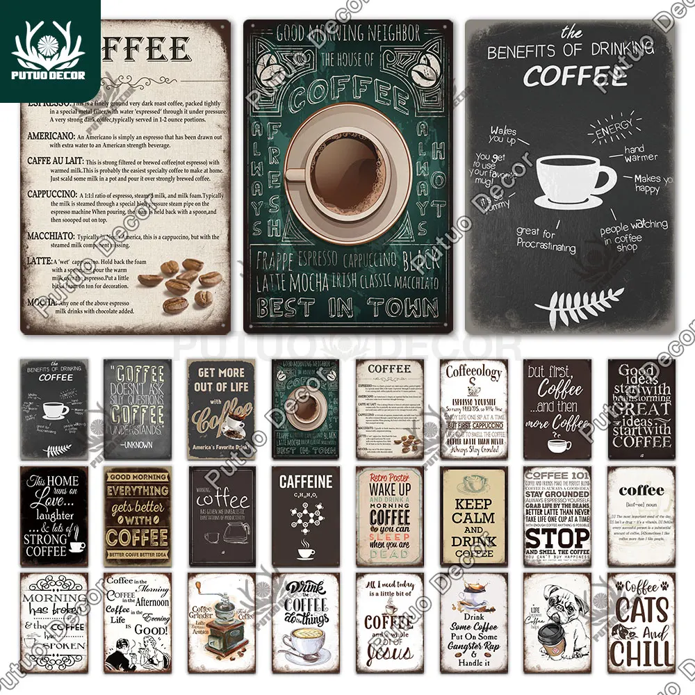 

Putuo Decor Coffee Vintage Tin Metal Sign Decorative Plaque Retro Plate Cafe Kitchen Man Cave Coffee Bar Club Wall Decoration