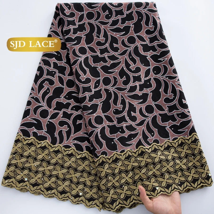 SJD LACE African Embroidery Cotton Lace Fabrics 2026 High Quality Nigerian Stones Lace Swiss Voile Lace for Wedding Dresses 4867